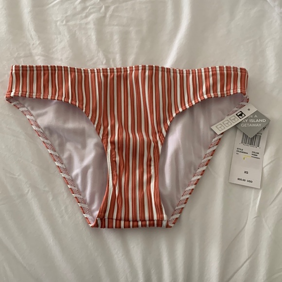 ROXY NEW coral colour xs bikini bottom striped perfect full coverage white small - Picture 1 of 9